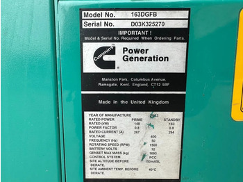 Cummins 6CTA8.3-G2 Stamford 163 kVA generatorset ex Emergency Stroomgroep Aggregaat - Elektrinis generatorius: foto 2